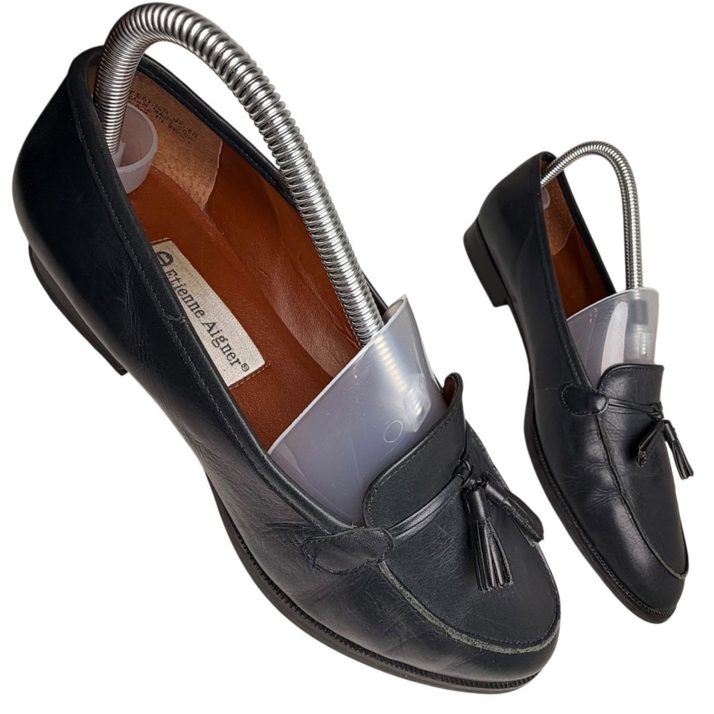 Vintage Etienne Aigner Ally Navy Leather Tassel Loafers 8.5 - Picture 14 of 14